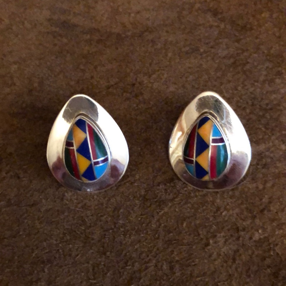 Sterling silver and mixed turquoise earrings